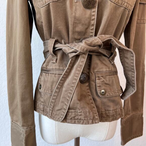 Vintage Y2K J Crew Military Utility Cargo Jacket size XS Cotton Belted Tan - Picture 4 of 14